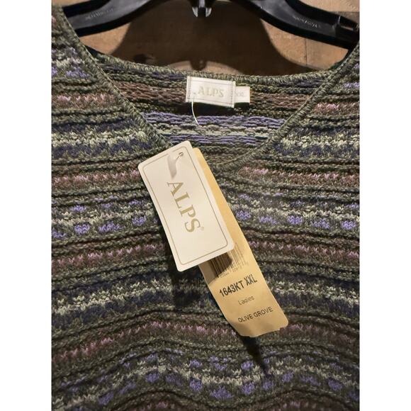 Vintage 1980s ALPS- Olive Grove-V-Neck Sweater - Size XXL - Picture 7 of 8